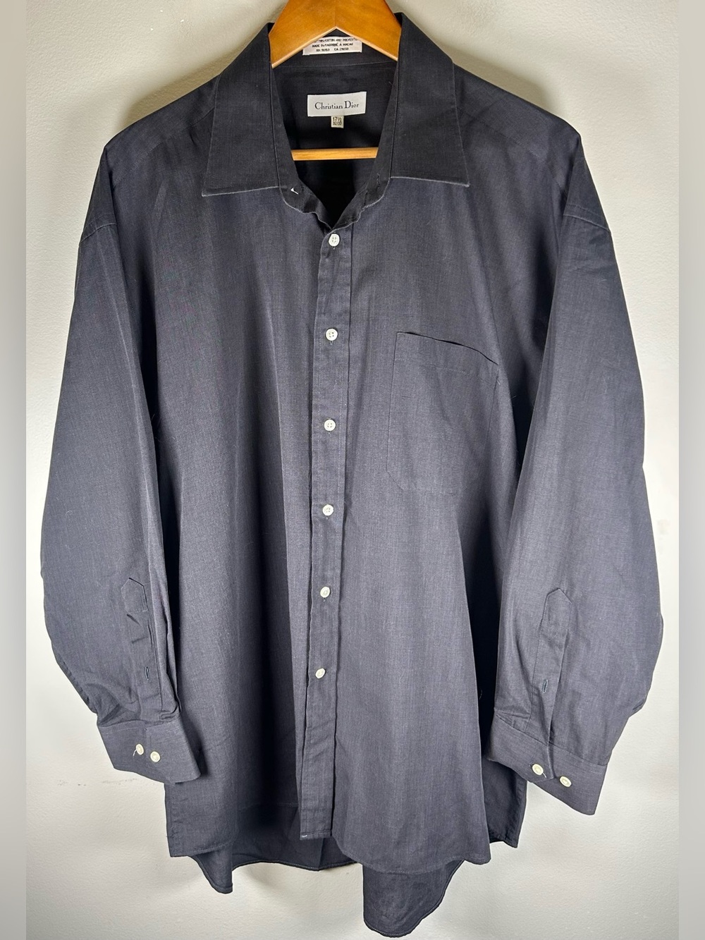 Christian Dior Men’s Button Up Dress Shirt Size 17.5 32/33 Gray Long Sleeve